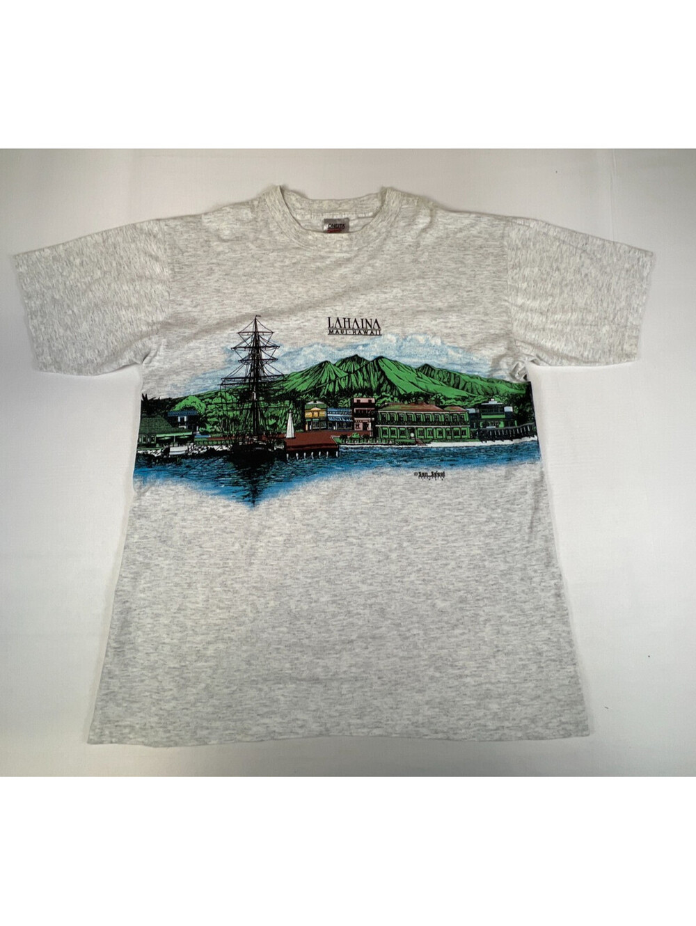 Vintage 90s Oneita Power-T Lahaina Maui Hawaii Single Stitch Men T-Shirt Gray XL